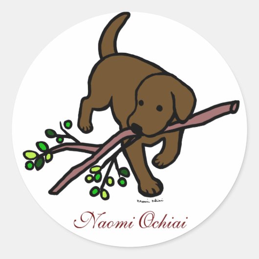 Gepersonaliseerde Chocolate Labrador Cartoon Stick Ronde Sticker (Voorkant)