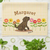 Gepersonaliseerde Chocolate Labrador en vele bloem Theedoek (Gevouwen)