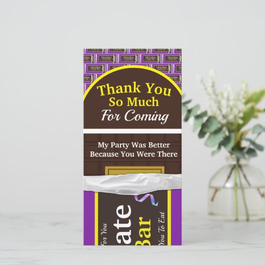 Gepersonaliseerde Chocolate Snoep Bar Bedankkaart (Staand voorkant)