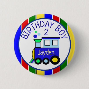 Gepersonaliseerde Choo Choo Train Verjaardag Jonge Ronde Button 5,7 Cm