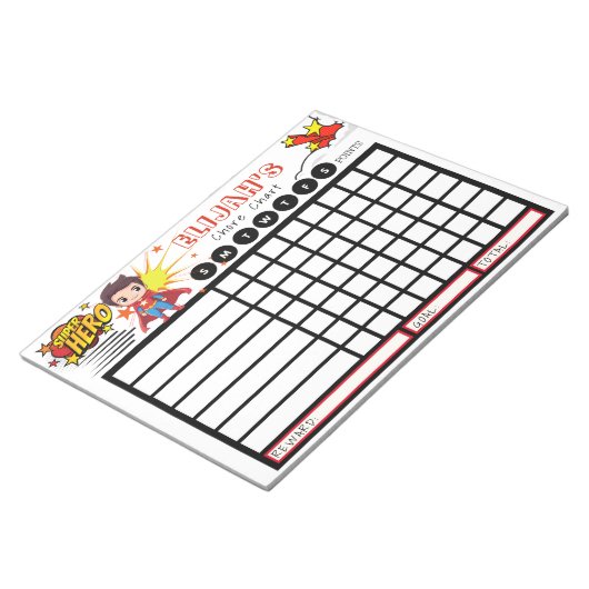 Gepersonaliseerde Chore Chart, Superheld Notitieblok (Schuin)