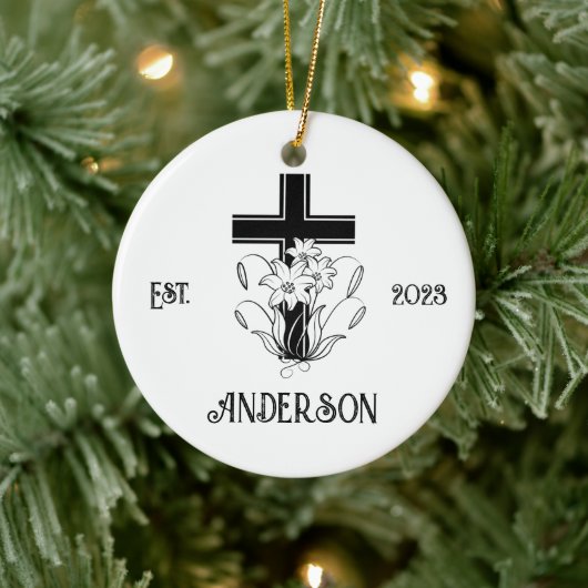 Gepersonaliseerde Christelijke Cross Kerstvakantie Keramisch Ornament (Boom)