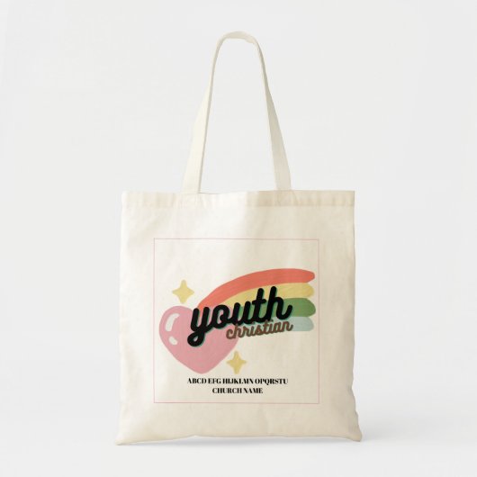 Gepersonaliseerde Christelijke Jeugd Hart Regenboo Tote Bag (Voorkant)