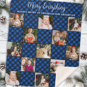 Gepersonaliseerde Christmas Blue Plaid Fotocollage Sherpa Deken