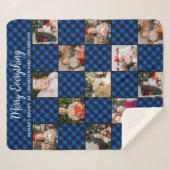 Gepersonaliseerde Christmas Blue Plaid Fotocollage Sherpa Deken (Voorkant (horizontaal))