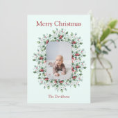Gepersonaliseerde Christmas Holly-fotokaart Feestdagenkaart (Staand voorkant)