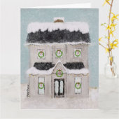 Gepersonaliseerde Christmas House Kaart (Gele Bloem)