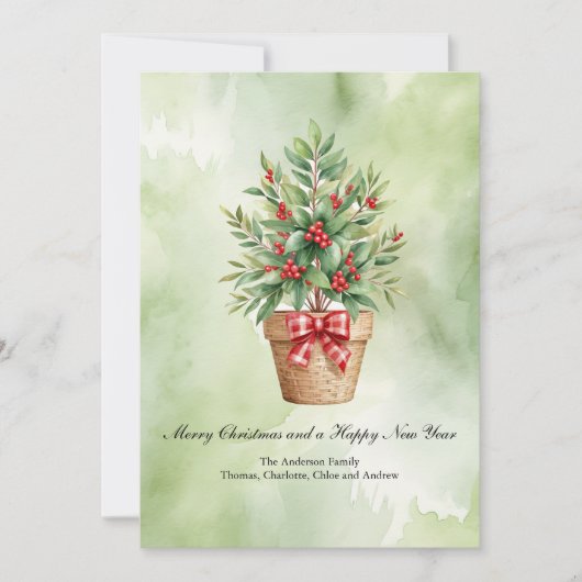 Gepersonaliseerde Christmas Kaart Tree Red Berries (Voorkant)