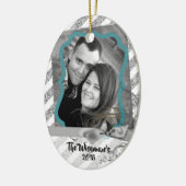 Gepersonaliseerde Christmas Silv Glitter FOTO Orna Keramisch Ornament (Links)