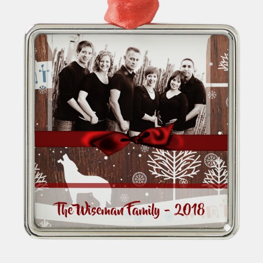 Gepersonaliseerde Christmas Wood Wolf FOTO Ornamen Metalen Ornament (Voorkant)