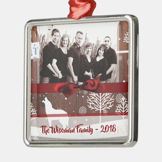 Gepersonaliseerde Christmas Wood Wolf FOTO Ornamen Metalen Ornament (Links)