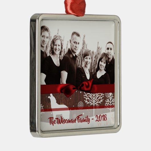Gepersonaliseerde Christmas Wood Wolf FOTO Ornamen Metalen Ornament (Rechts)