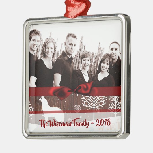Gepersonaliseerde Christmas Wood Wolf FOTO Ornamen Metalen Ornament (Links)