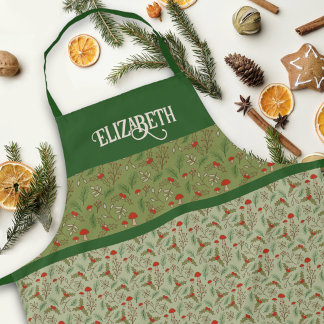 Gepersonaliseerde Christmas Woodlands Green Schort