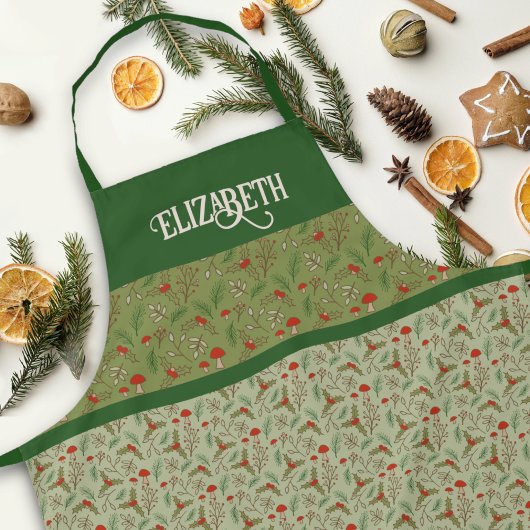 Gepersonaliseerde Christmas Woodlands Green Schort