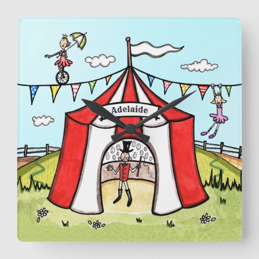 Gepersonaliseerde Circus Children's Acrylklok Vierkante Klok (Voorkant)