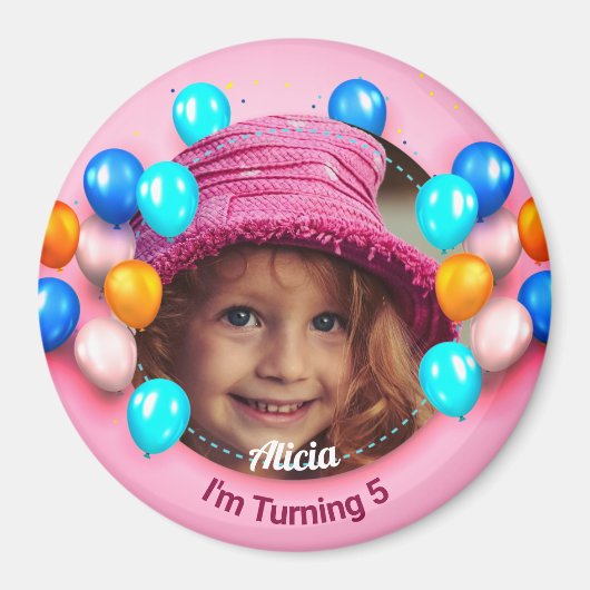 Gepersonaliseerde Cirkel Magnet Happy Birthday (Voorkant)