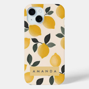 Gepersonaliseerde citroenen met groene bladeren iPhone 15 case