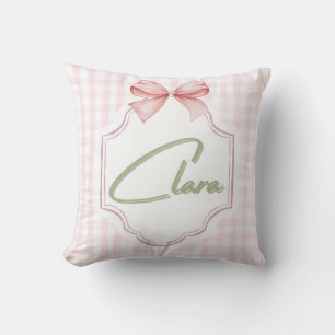 Gepersonaliseerde Clara Baby Girl Nursery Bow & Gi Kussen