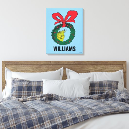 Gepersonaliseerde Classic Grinch | Kerstkrans Canvas Afdruk (Insitu (Slaapkamer))