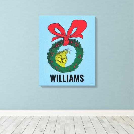 Gepersonaliseerde Classic Grinch | Kerstkrans Canvas Afdruk (Insitu (Houten vloer))