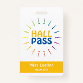 Gepersonaliseerde Classroom Hall Pass voor leraren Badge (Voorkant)