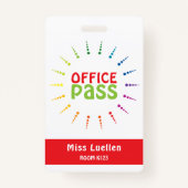 Gepersonaliseerde Classroom Kantoor Hall Pass Badge (Voorkant)