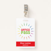 Gepersonaliseerde Classroom Kantoor Hall Pass Badge (Voorkant met clip)