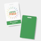 Gepersonaliseerde Classroom Library Hall Pass Badge (Voor- en achterkant)