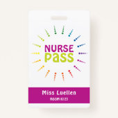 Gepersonaliseerde Classroom Nurse Hall Pass Badge (Voorkant)