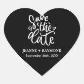 Gepersonaliseerde Clean Black Wedding Save the dat Hart Sticker (Voorkant)