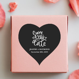 Gepersonaliseerde Clean Black Wedding Save the dat Hart Sticker