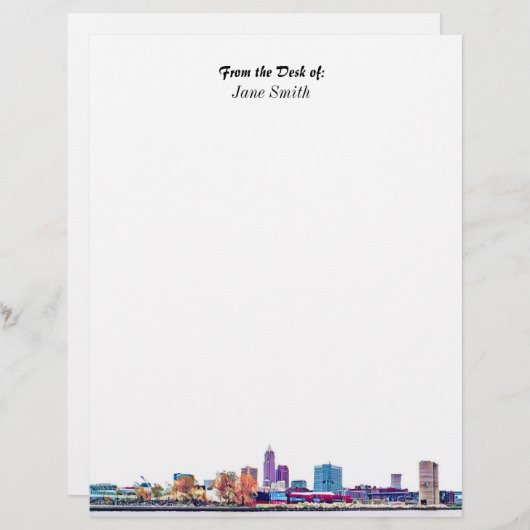 Gepersonaliseerde Cleveland Skyline Letterhead Briefhoofd (Voorkant / Achterkant)
