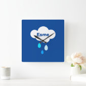 Gepersonaliseerde cloud en regen vierkante klok (Huis)