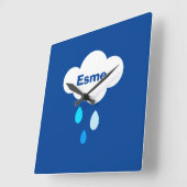 Gepersonaliseerde cloud en regen vierkante klok (Hoek)