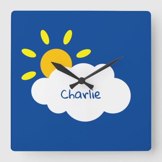 Gepersonaliseerde cloud en zonneschijn vierkante klok (Voorkant)