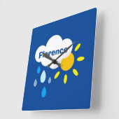 Gepersonaliseerde cloud, regen en zonneschijn vierkante klok (Hoek)