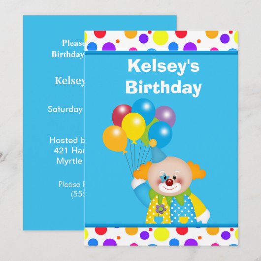 Gepersonaliseerde Clown verjaardagsuitnodiging Kaart (Voorkant / Achterkant)