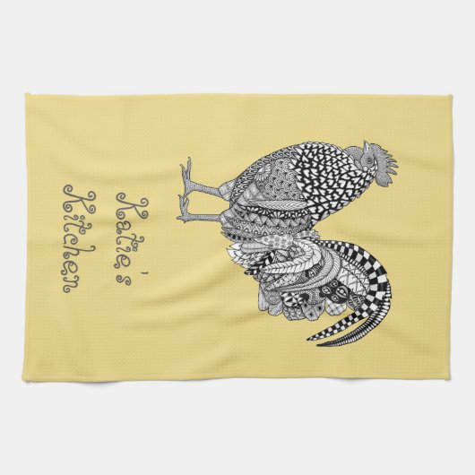 Gepersonaliseerde Cock-a-doedle Rooster Kitchen To Theedoek (Horizontaal)