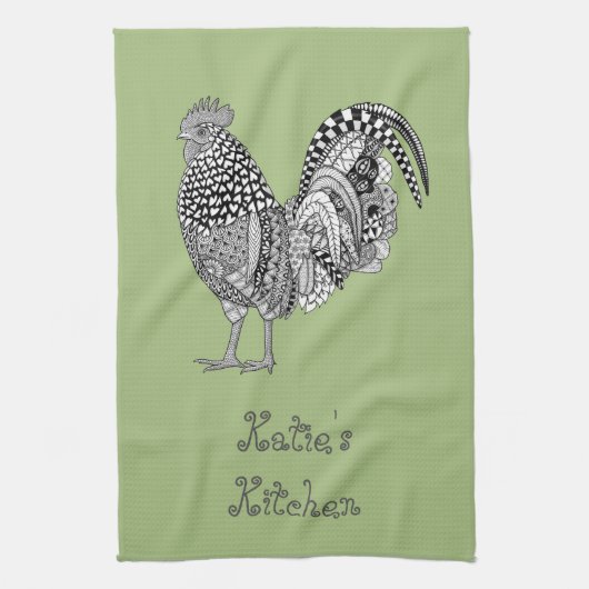 Gepersonaliseerde Cock-a-doedle Rooster Kitchen To Theedoek (Verticaal)