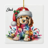 Gepersonaliseerde Cocker Spaniel Kerstman Keramisch Ornament (Achterkant)