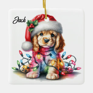 Gepersonaliseerde Cocker Spaniel Kerstman Keramisch Ornament