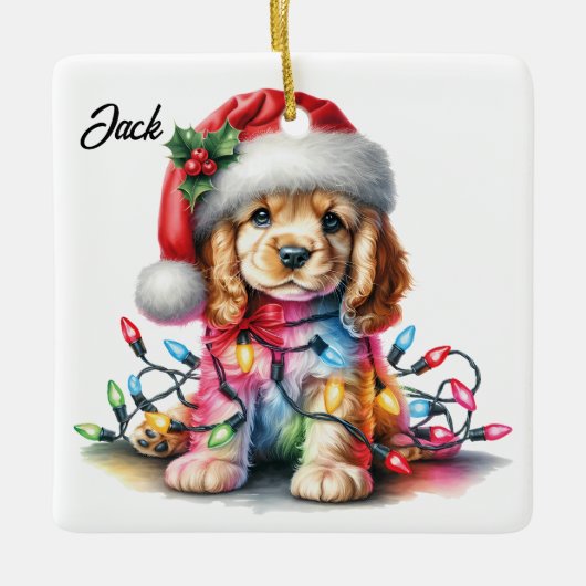 Gepersonaliseerde Cocker Spaniel Kerstman Keramisch Ornament (Voorkant)