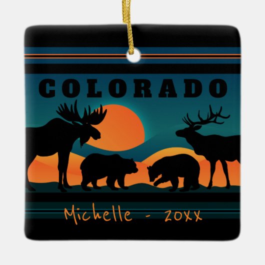 Gepersonaliseerde Colorado Mountain Sunset Kerstmi Keramisch Ornament (Voorkant)