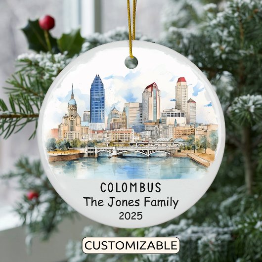 Gepersonaliseerde Columbus Ornament, Ohio Keramisch Ornament