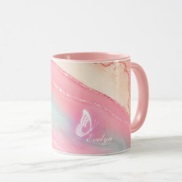 Gepersonaliseerde Combo Roze Goud Marmeren Mok