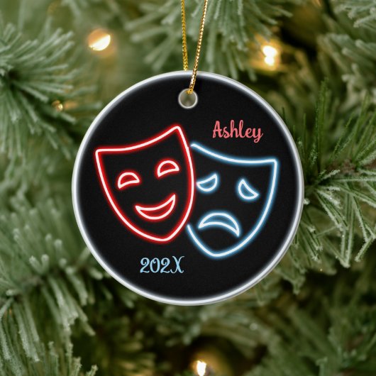 Gepersonaliseerde Comedy en Tragedy Masks Neon Keramisch Ornament (Boom)