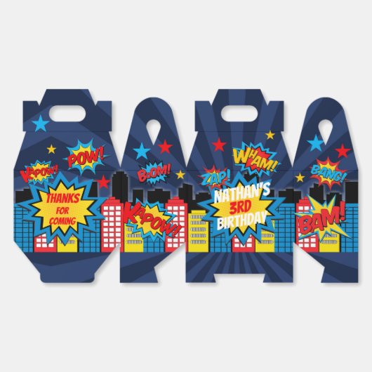 Gepersonaliseerde Comic Book Hero Party Boxes Bedankdoosjes (Ongevouwen)