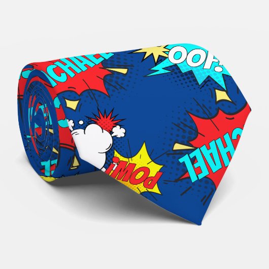 Gepersonaliseerde Comic Book Pop Art Blue Stropdas (Opgerold)