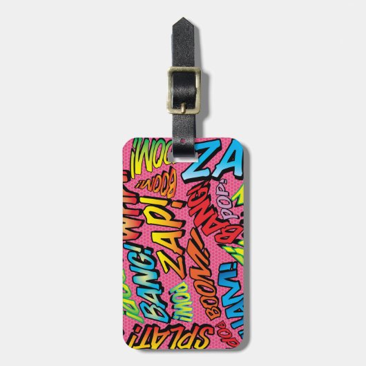 Gepersonaliseerde Comic Book Pop Art Sounds Bagagelabel (Voorkant verticaal)